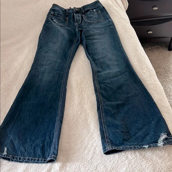 Sincerely Jules Blue Flare Wide Leg High Waist Jeans - Picture 1 of 6